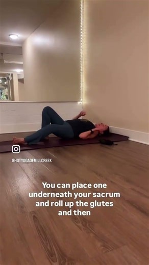 Release hidden tension. Sacrum myofascial release calms nerves + eases hips. #selfcare #yoga