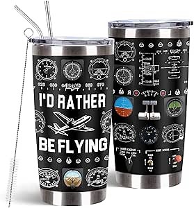 Pilot Gifts, Pilot Tumbler 20 Oz With Brush & Straw, Aviation Gift for Lovers, Airplane Gift for Men, Airplane Cup for Men, Gifts for Thanksgiving Christmas, 1 PCS