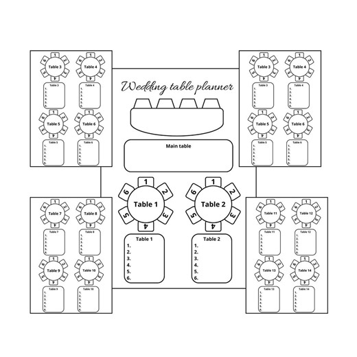 Wedding Table Seating Planner, Round Table Chart (A4, 6 Sheets) - Etsy