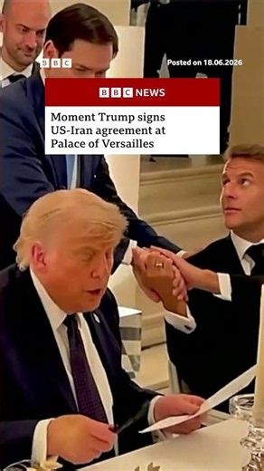 Moment Trump signs US-Iran agreement at Palace of Versailles #BBCNews