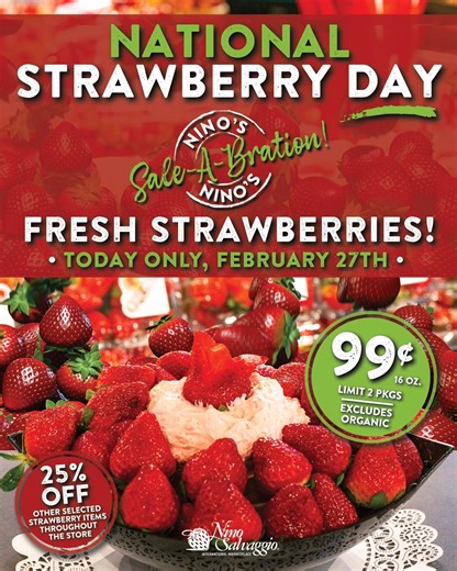 🍓🎉 It’s Here! National Strawberry Day Has Arrived! 🎉🍓 Today isn’t just another food holiday at Nino Salvaggio International Marketplace — it’s our origin story. Nearly five decades ago, Nino set up a simple roadside stand on Detroit’s east side selling fresh strawberries. That humble beginning grew into the stores you know and love today. And that’s why the strawberry proudly sits in our logo — a symbol of hustle, freshness, and an unwavering commitment to quality. ❤️ Today, we celebrate the