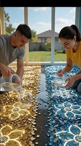 Amazing Epoxy Resin Floor DIY: Blue vs Yellow Creative Makeover Transformation! 🎨✨#flooring #viral