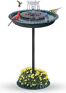 Solar Bird Baths for Outdoors, Stylish Design with Planter Pedestal Outdoor Decoration Plastic Solar Powered Bird Bath Fountain for Lawn Patio Yard Garden