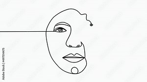 Continuous line drawing of Portrait of a Beautiful Woman's face. Beauty face with flowers line drawing art. Abstract minimal portrait continuous line. Woman with flower