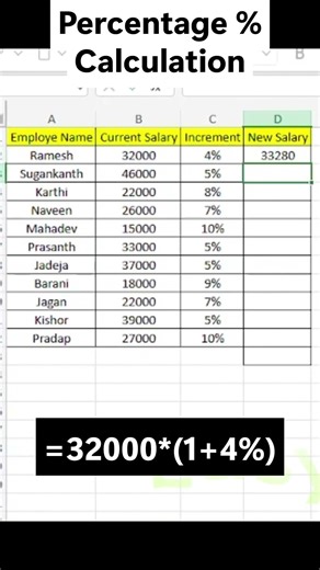 Percentage Calculation in Excel #excel #excelformula #exceltricks #excellent #exceltips #windows