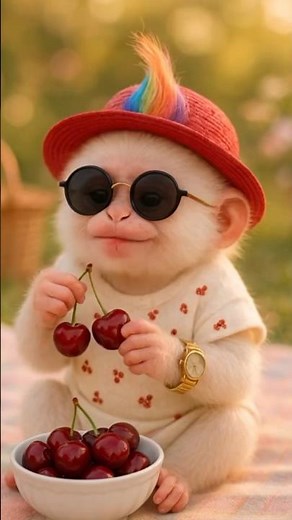 So Satisfying! 🍒 Cute Baby Monkey Eating Juicy Cherries | ASMR Fruit Bite Sounds