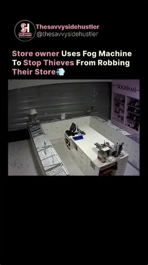 Business | Motivation | Quote on Instagram: "These thieves thought they had the upper hand, until the store filled with smoke.😮 The owner activated a security fog machine, a system designed to instantly flood the room with dense vapor. Within moments, visibility drops to zero, leaving criminals disoriented and forcing them to flee empty-handed. #Technology #Innovation #Security #Wealth #Future"