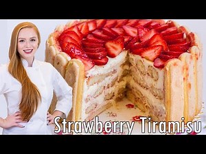 EASY, No-Bake Strawberry Tiramisu Cake Recipe!! With Mascarpone Filling & Ladyfingers!