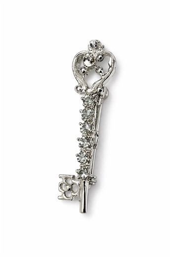 Vintage Rhinestone Key Brooch | Silver Tone Skeleton Heart Pin - Etsy