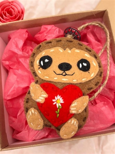 Felt Sloth Heart Ornament Scent Choice