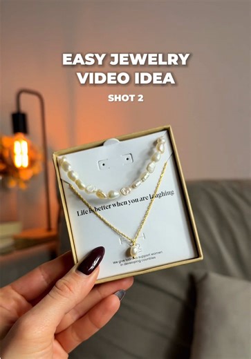 You asked for more creative video ideas from me - so here we go! 🫡😄 Sharing another simple jewelry video idea that only needs a few basic shots. ✨ Follow my exact steps and film them in the same sequence (for the 3rd shot, you can choose any you prefer - for example, you wearing the jewelry), and then do this: 👉🏼 Keep the first shot as it is. 👉🏼 Cut the second shot until the moment the box touches the camera and covers the entire background. 👉🏼 Reverse the first part of the second shot. 