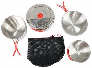 Coghlan's Camping Cook Set - Stainless Steel - 1 Frying Pan and 3 Pots Coghlans Camping Kitchen CG68