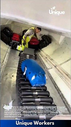 Airport worker: loading luggage into airplane cargo hold