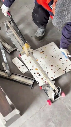 Cutting colorful granite floor tiles using a manual ceramic tile cutter #shorts