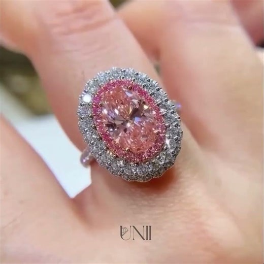Oval Fancy Pink 3.15tcw Lab Diamond Halo Engagement Ring | Hidden Halo | IGI Certified