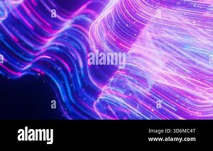 Closeup of Big data light speed flow. Abstract digital data stream of quantum computing. Cyberspace of qubit trail waves. Modern tech information transmission