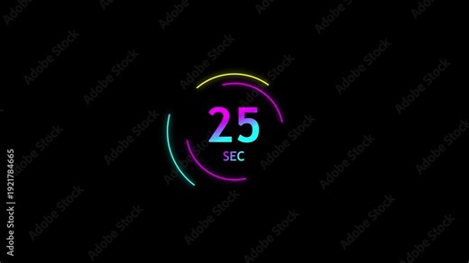 Glowing countdown timer animation for digital clock concept. Neon second counter for stopwatch and speed meter design. Circular time indicator motion for modern tech interface.