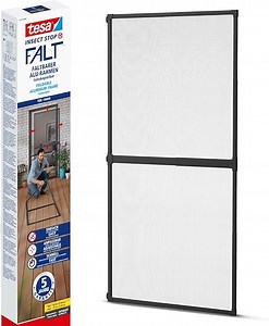 tesa Insect Stop FALT Tür - Faltbarer Alu-Rahmen mit Fliegengitter für Türen - mit verstellbarem Teleskoprahmen - Anthrazit - 80 cm x 170 cm bis 100x cm x 220 cm
