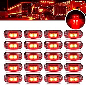 20pcs Red DC12-24V IP68 Waterproof Trailer LED Lights Kit for RV, Camper, Truck, Van, Caravan and Boat, Front and Rear LED Side Marker and Clearance Indicators Lights