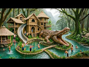 90 Days Building a Massive Crocodile Lake Resort House in the Misty Jungle Lake Using Primitive Tool