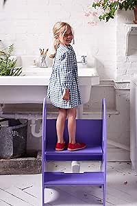 Little Partners The Growing Step Stool Adjustable Height Nursery, Kitchen or Bathroom Footstool - Wooden Non-Tip Design for Both Toddlers & Adults (Supports Up to 150lbs) (Lilac)