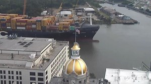 Here's a great time lapse view of a container ship heading down the Savannah River in front of City Hall. | WTOC Dave Turley