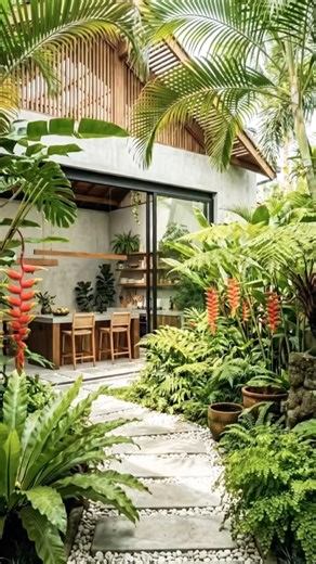 Tropical open kitchen oasis | #gardendesign #kitchendesign #outdoorliving