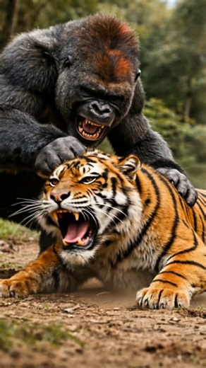 Gorilla Strikes Charging Tiger | AI-Generated Wildlife Scene #ai동물영상 #동물쇼츠 #wildlife