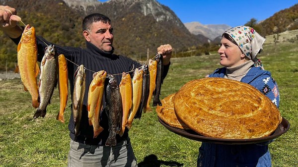Mountain Trout and Fresh Bread Cooked for Dinner