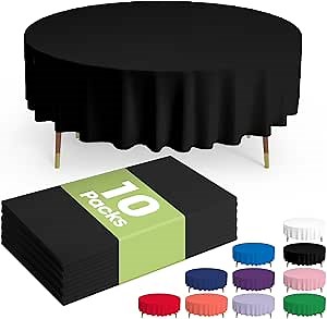 Pureegg Plastic Table Cloth Disposable 10 Pack, 84'' Round Table Cloths, Halloween Party Decorations, Summerween Decor, Halloween Tablecloths, Round, Plastic Cover, Leakproof & Sturdy, Black
