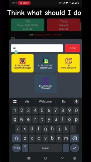 L trade because I don't know value 😭😞😭😞 of werewolf #game #roblox werewolf #blox fruits #😭 #shorts