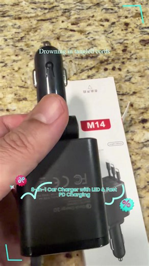 Best-Selling 8-in-1 Car Charger with Retractable Cables, Smart LED Display & 180° Rotation, PD Fast Charging for iPhone, Type-C & Android Devices Multi-Port USB Hub Compact Plug & Play Design Voltage Monitor Perfect for Travel Type C Rechargeable