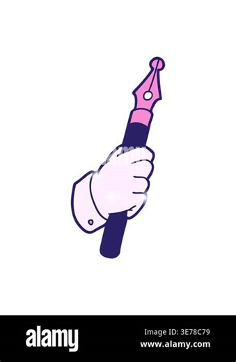 glitter effect animation of cartoon hand holding fountain pen Stock Video Footage - Alamy