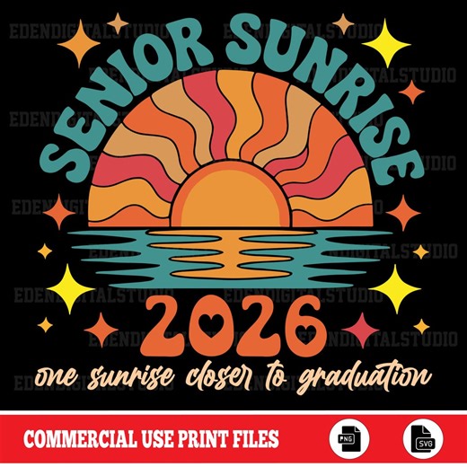 Senior Sunrise 2026 Retro Sunset Graduation PNG SVG, One Sunrise Closer to Graduation Shirt Design, Senior Class Back to School Gift - Etsy