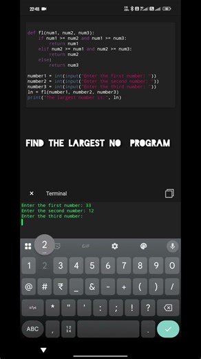 Python Logic Explained in 30 Seconds😱|Largest Number Code#Python#Python #LearnPython #Coding #Shorts