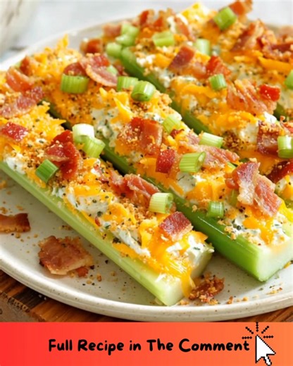 Cheddar Bacon Celery Sticks A fun and easy snack or appetizer for young and old alike, these Cheddar Bacon Celery Sticks are so unbelievably delicious and whip up in no time! Ingredients 8 large celery stalks ½ pound bacon, small diced 8 ounces cream cheese, softened 1 cup freshly shredded sharp cheddar cheese ...... Full Recipe in Coʍmеոτ 💬 | Magic House Recipes