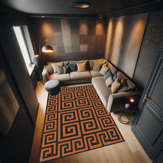 Greek Key Rug: Teal and Rust Meander Border, Modern Geometric Maze - Etsy