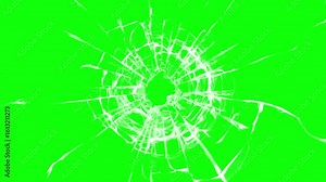 Crack Animation that looks like glass with cracks, Breaking glass motion graphics. breaking glass. Animation of white cracks on a black screen. Super Slow Motion Shot of Real Glass Break