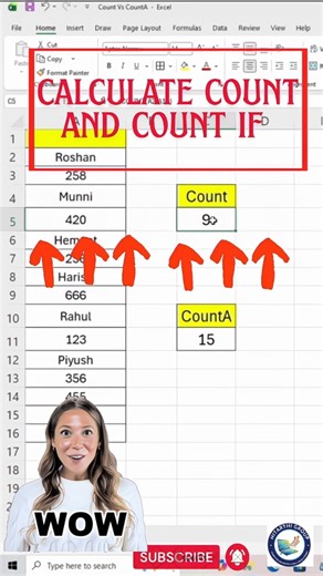 COUNT vs COUNTA में क्या अंतर है? 90% लोग गलत करते हैं! 🤯 #Excel #ExcelTutorial #shorts #trick