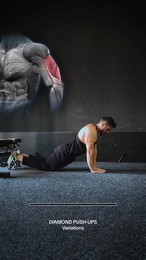 In this video, I showcase four diamond push-up variations that progressively elevate both difficulty and muscle contractions, from easy to expert mode! tag a friend who loves diamond push ups. Clarification: the percentages are just an approximate representation of muscle activation. #diamondpushup #pushup #triceps #arm #tricepsworkout #homeworkout #workoutathome #chest #cobra #training #gym #cbum #gymshark #muscle