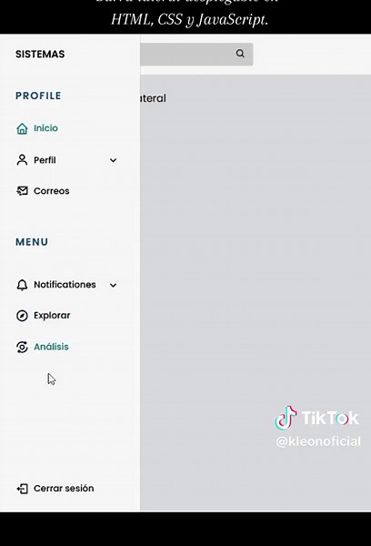 Barra lateral desplegable en HTML, CSS y JavaScript. #javascript #menu #barralateral #tiktok #tutorial #menuviral #programming #codigo #pagina #web #menuviral #paginaweb #codig #desplegable #html #htmlcss #viral