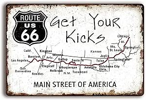 Vintage Metal Signs Route 66 Map Car Room for Boys Garage Tin Signs Funny Wall Art Decor for Man Cave Bedroom
