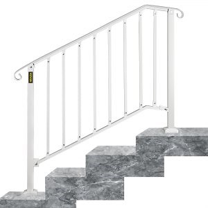 VEVOR Fit 3 or 4 Steps Outdoor Stair Railing, Handrails for Outdoor Steps, Picket#3 Wrought Iron Handrail, Flexible Porch Railing, White Transitional Handrails for Concrete Steps or Wooden Stairs  | VEVOR US