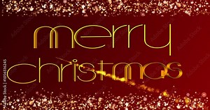 Elegant 3D Merry Christmas Greeting Message on Red Background with Sparkling Gold Snowflakes – Animated Holiday Season Digital Card for Social Posts in 4K, Perfect for Sending Festive Wishes in Style.