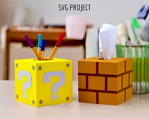 Mario Question Block SVG, Tissue Box, Pencils Box, Cutting Machine Template, Cricut or Silhouette Project. - Etsy