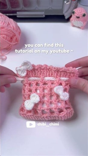 crochet cute drawstring pouch with small bows 🎀 #crochet #beginnercrochet