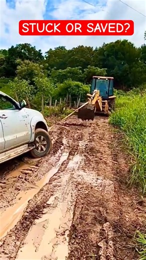 STUCK OR SAVED? JCB 3CX Uses Raw Power to Pull Hilux From Deep Mud 🚜💥 #HeavyMachinery #Shorts #jcb