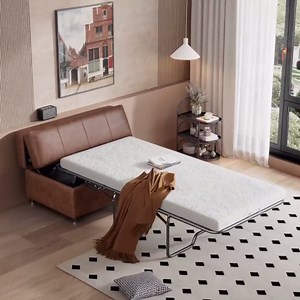 Convertible Ottoman with Pull Out Bed and Mattress, Twin Size Upholstered Folding Sleeper Bed for Living Guest Room (Brown)