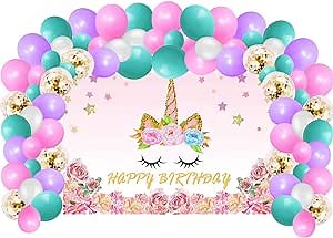 Unicorn Birthday Party Supplies Decorations For Girls, Rainbow Unicorn Party Backdrop And Balloons Kit For Photo Background, Photo Backdrop Gift