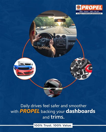 IOCL Business Development on Instagram: "The parts you touch every day; dashboards, trims, and interiors, all rely on materials made to endure. IndianOil’s PROPEL strengthens these components with resilient polymers that handle heat, bumps, and constant use. It’s the quiet support system that keeps your drives comfortable and reassuring. 100% Trust. 100% Value. #IndianOil #PROPEL #Petrochemicals #100PercentTrust #100PercentValue"